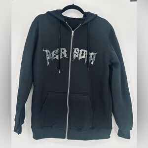 Men’s Med / Large Black Zip Up Hoodie with Black Widow Design